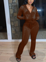 Women Plain Split Joint Two-Piece Set Daily Long Sleeve Casual Spring/Fall Top With Pants Matching Set