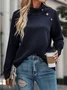 Women Geometric Mock Neck Jacquard Vintage Spring/Fall Long Sleeve Sweatshirt