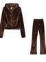 Women Plain Split Joint Two-Piece Set Daily Long Sleeve Casual Spring/Fall Top With Pants Matching Set