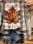 Women Plaid Crew Neck Printing Casual Spring/Fall Long Sleeve Sweatshirt
