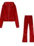 Women Plain Split Joint Two-Piece Set Daily Long Sleeve Casual Spring/Fall Top With Pants Matching Set