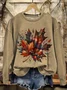 Women Maple Leaf Crew Neck Printing Casual Spring/Fall Long Sleeve Sweatshirt