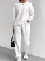 Women Plain Embossed Two-Piece Set Daily Long Sleeve Casual Spring/Fall Top With Pants Matching Set
