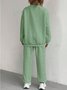 Women Plain Embossed Two-Piece Set Daily Long Sleeve Casual Spring/Fall Top With Pants Matching Set