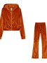 Women Plain Split Joint Two-Piece Set Daily Long Sleeve Casual Spring/Fall Top With Pants Matching Set