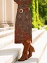 Women Abstract Long Sleeve Spring/Fall Dress Crew Neck Daily Casual Midi T-Shirt Dress A-Line Dress