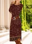 Women Floral Long Sleeve Spring/Fall Dress Crew Neck Daily Casual Midi T-Shirt Dress A-Line Dress