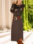 Women Floral Long Sleeve Spring/Fall Dress Crew Neck Daily Casual Midi T-Shirt Dress A-Line Dress