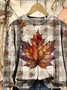 Women Plaid Crew Neck Printing Casual Spring/Fall Long Sleeve Sweatshirt