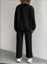 Women Plain Embossed Two-Piece Set Daily Long Sleeve Casual Spring/Fall Top With Pants Matching Set