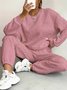 Women Plain Embossed Two-Piece Set Daily Long Sleeve Casual Spring/Fall Top With Pants Matching Set