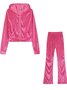 Women Plain Split Joint Two-Piece Set Daily Long Sleeve Casual Spring/Fall Top With Pants Matching Set