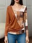 Women Geometric Long Sleeve Tee T-shirt Crew Neck Printing Vintage Spring/Fall Top