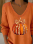 Women Halloween (pumpkin) Long Sleeve Tee T-shirt V Neck Printing Casual Spring/Fall Top