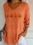 Women Halloween (pumpkin) Three Quarter Sleeve Tee T-shirt V Neck Printing Casual Spring/Fall Graphic Tee Top