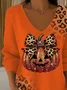 Women Leopard Long Sleeve Tee T-shirt V Neck Printing Casual Spring/Fall Top