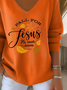 Women Text Letters Long Sleeve Tee T-shirt V Neck Printing Casual Spring/Fall Top