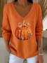 Women Halloween (pumpkin) Long Sleeve Tee T-shirt V Neck Printing Casual Spring/Fall Top
