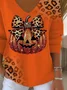 Women Leopard Long Sleeve Tee T-shirt V Neck Printing Casual Spring/Fall Top