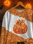 Women Halloween (pumpkin) Crew Neck Printing Casual Spring/Fall Long Sleeve Sweatshirt