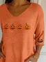 Women Halloween (pumpkin) Three Quarter Sleeve Tee T-shirt V Neck Printing Casual Spring/Fall Graphic Tee Top