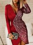 Women Floral Long Sleeve Spring/Fall Split Joint Dress V Neck Daily Casual Mini Hip Skirt A-Line Dress