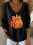 Women Halloween (pumpkin) Long Sleeve Tee T-shirt V Neck Printing Casual Spring/Fall Top