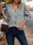 Women Plain Long Sleeve Tee T-shirt V Neck Split Joint Casual Spring/Fall Top