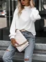 Women Geometric Long Sleeve Tee T-shirt Stand Collar Gathered Vintage Spring/Fall Top