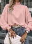 Women Geometric Long Sleeve Tee T-shirt Stand Collar Gathered Vintage Spring/Fall Top