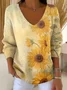 Women Floral Long Sleeve Tee T-shirt V Neck Printing Casual Spring/Fall Top