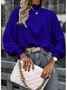 Women Geometric Long Sleeve Tee T-shirt Stand Collar Gathered Vintage Spring/Fall Top