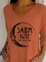 Women Halloween Three Quarter Sleeve Tee T-shirt V Neck Printing Casual Spring/Fall Graphic Tee Top