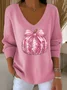 Women Halloween (pumpkin) Long Sleeve Tee T-shirt V Neck Printing Casual Spring/Fall Top