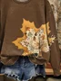 Women Maple Leaf Crew Neck Printing Casual Spring/Fall Long Sleeve Sweatshirt