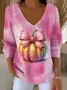 Women Halloween (pumpkin) Long Sleeve Tee T-shirt V Neck Printing Casual Spring/Fall Top