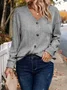 Women Plain Long Sleeve Tee T-shirt V Neck Split Joint Casual Spring/Fall Top