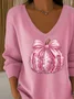 Women Halloween (pumpkin) Long Sleeve Tee T-shirt V Neck Printing Casual Spring/Fall Top