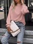 Women Geometric Long Sleeve Tee T-shirt Stand Collar Gathered Vintage Spring/Fall Top