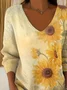 Women Floral Long Sleeve Tee T-shirt V Neck Printing Casual Spring/Fall Top