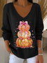 Women Halloween (pumpkin) Long Sleeve Tee T-shirt V Neck Printing Casual Spring/Fall Top