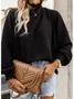 Women Geometric Long Sleeve Tee T-shirt Stand Collar Gathered Vintage Spring/Fall Top