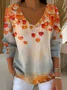 Women Maple Leaf Long Sleeve Tee T-shirt V Neck Printing Casual Spring/Fall Top