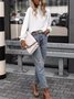 Women Geometric Long Sleeve Tee T-shirt Stand Collar Gathered Vintage Spring/Fall Top