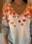 Women Maple Leaf Long Sleeve Tee T-shirt V Neck Printing Casual Spring/Fall Top