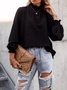 Women Geometric Long Sleeve Tee T-shirt Stand Collar Gathered Vintage Spring/Fall Top