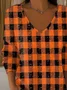 Women Plaid Long Sleeve Tee T-shirt V Neck Printing Casual Spring/Fall Top