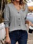 Women Plain Long Sleeve Tee T-shirt V Neck Split Joint Casual Spring/Fall Top