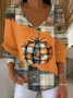 Women Halloween (pumpkin) Long Sleeve Tee T-shirt V Neck Printing Casual Spring/Fall Top