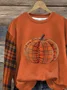 Women Plaid Crew Neck Printing Casual Spring/Fall Long Sleeve Sweatshirt